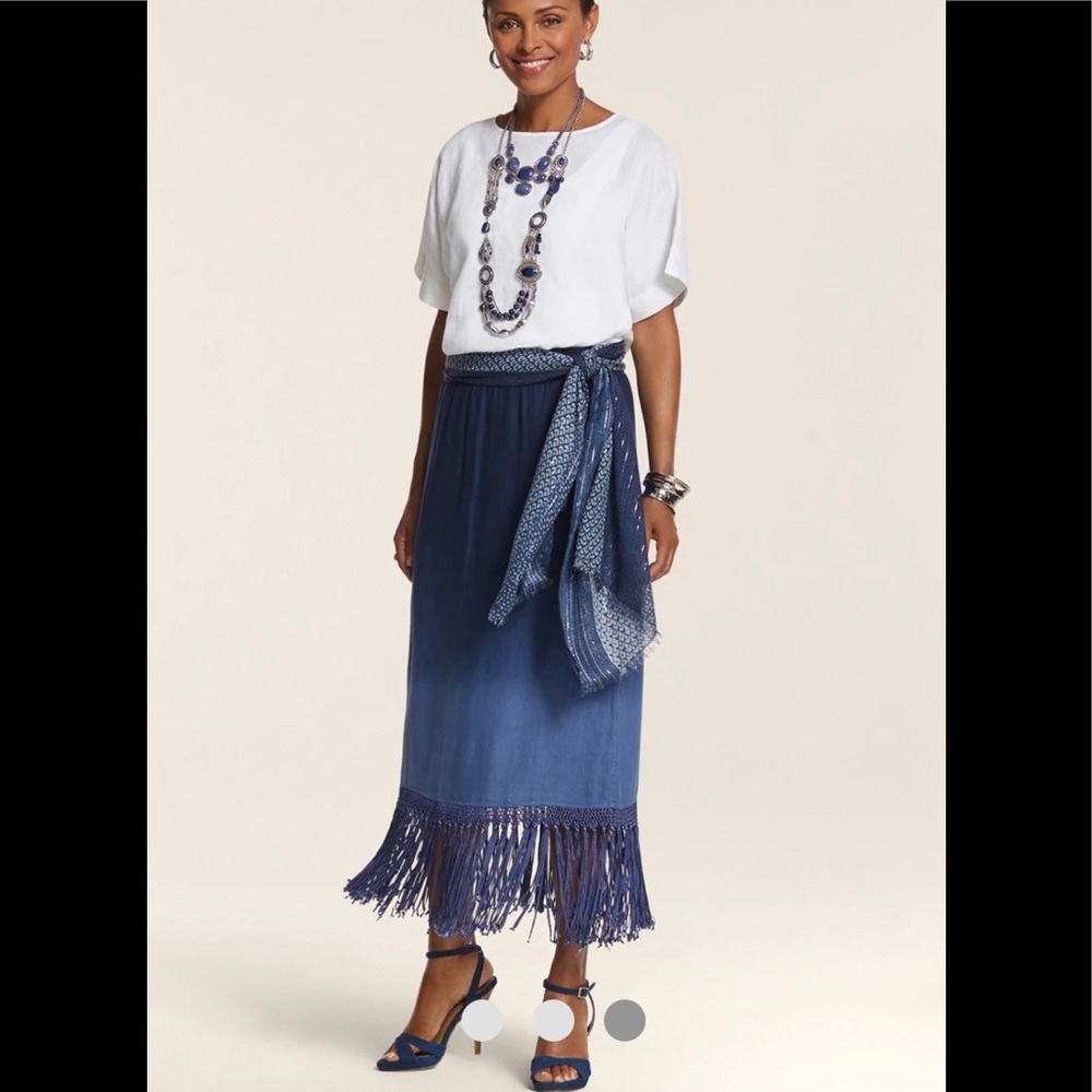 Chico’s Ombré Fringe Francesca Maxi Skirt Size 1